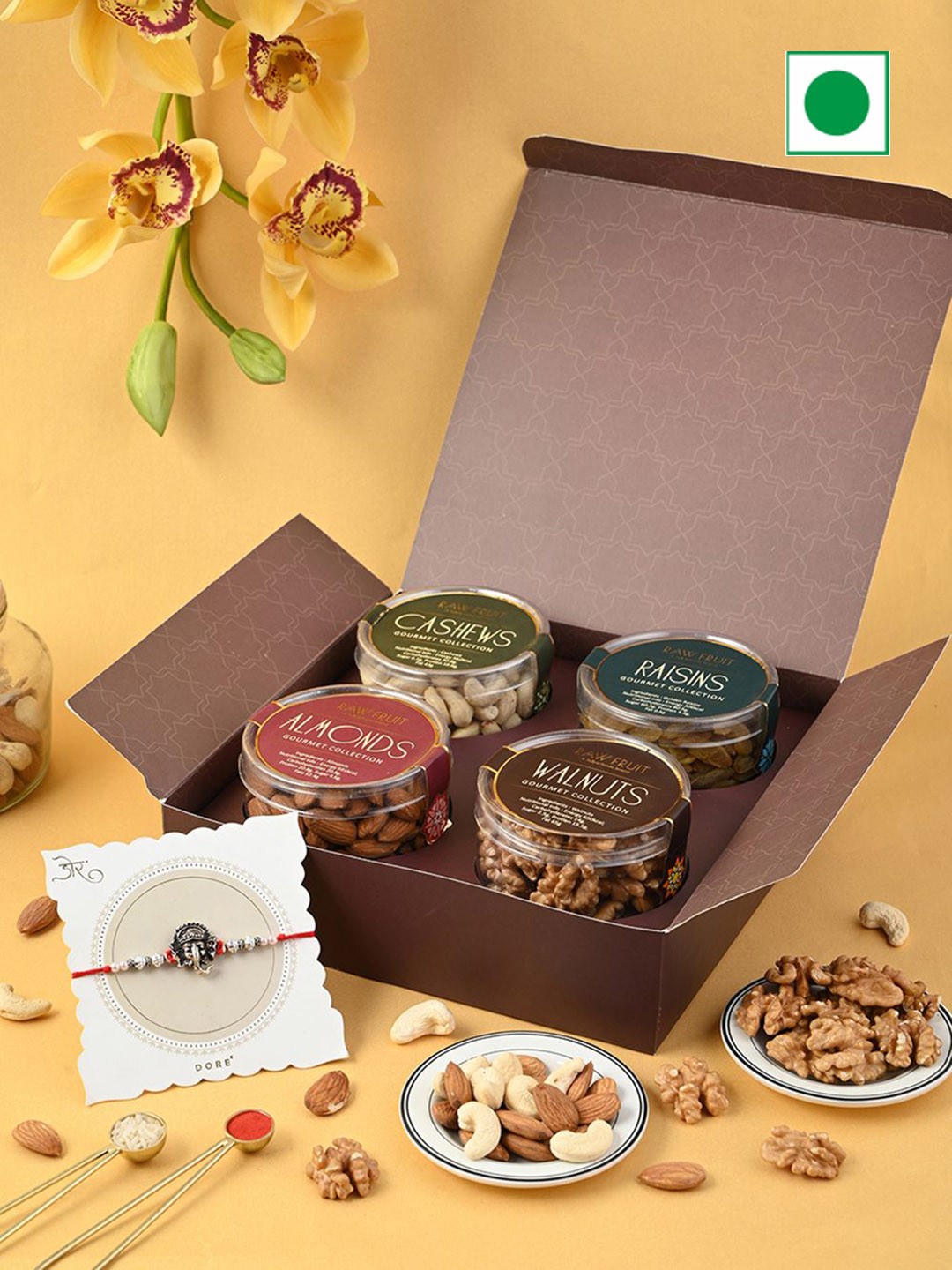 

RawFruit Rakshabandhan Special Rakhi & Dry Fruits Gift Set, Red