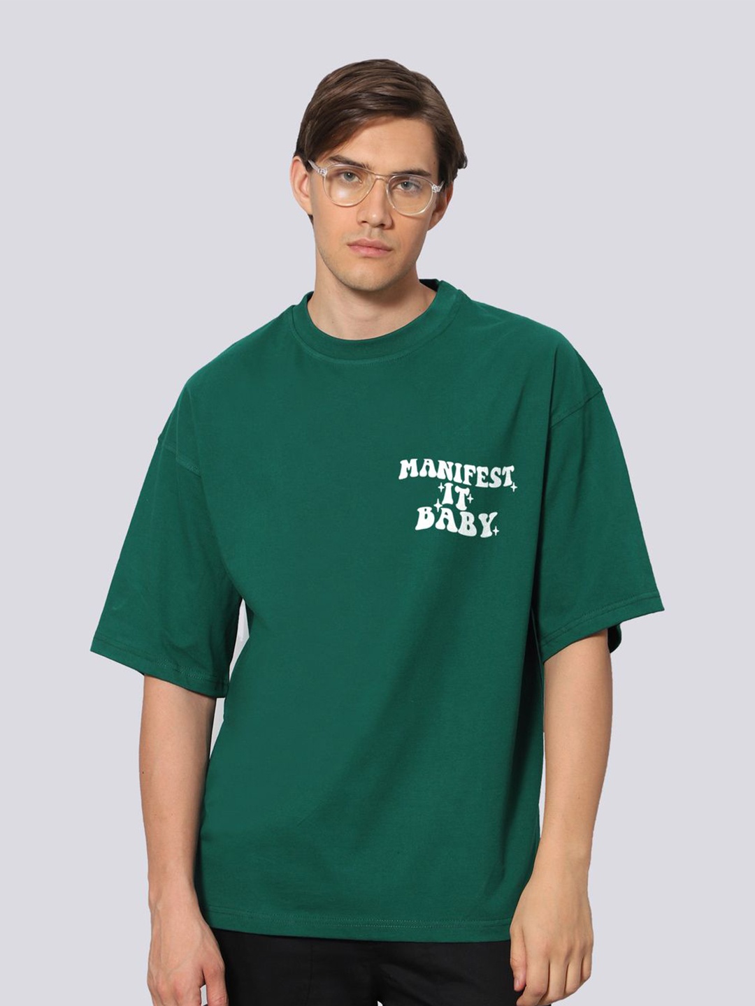 

Besick Men Typography Printed Drop Shoulder Sleeves Oversized T-shirt, Olive