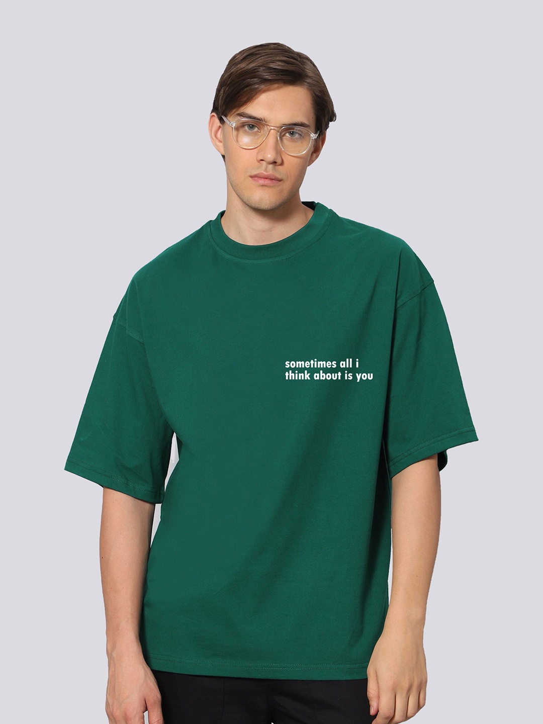 

Besick Men Typography Printed Drop Shoulder Sleeves Oversized T-shirt, Olive