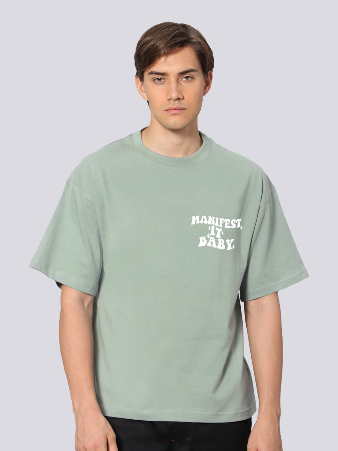 

Besick Men Typography Printed Round Neck Oversized T-shirt, Sea green