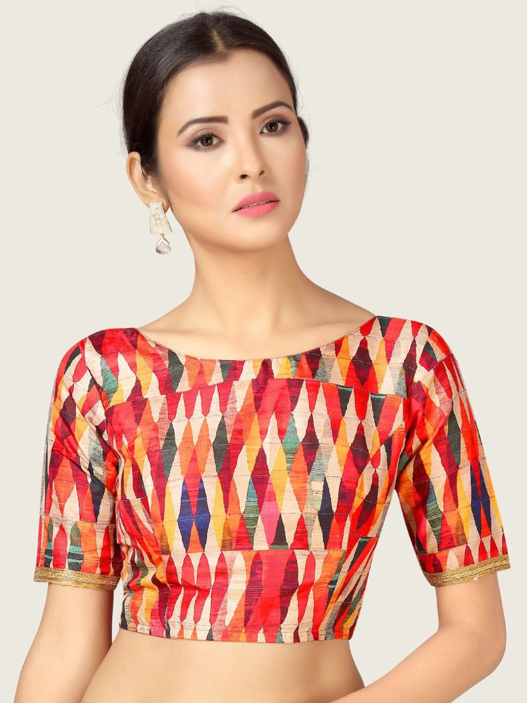 

Studio Shringaar Boat Neck Short Sleeve Saree Blouse, Red