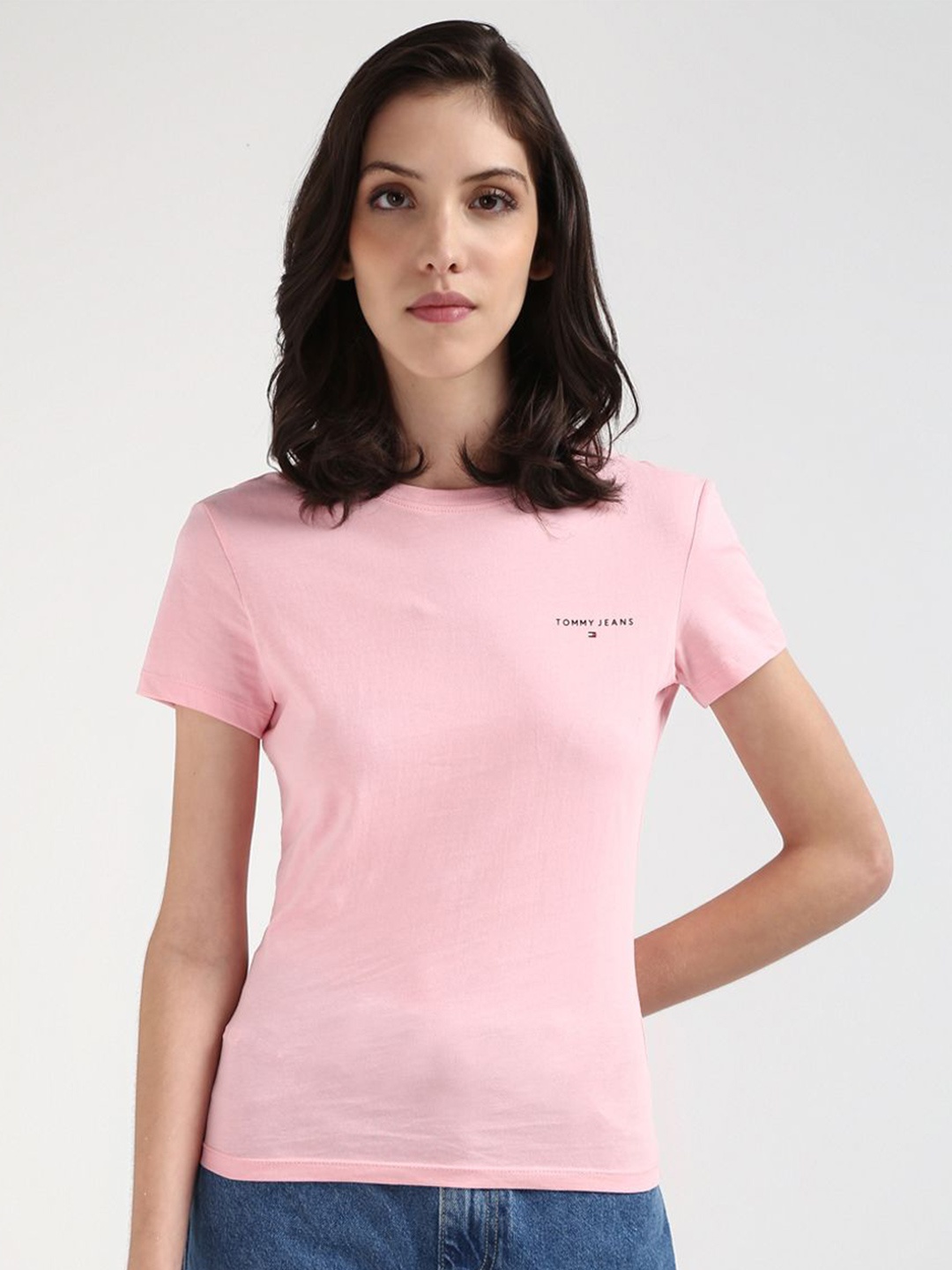 

Tommy Hilfiger Women Solid Round Neck T-shirt, Pink