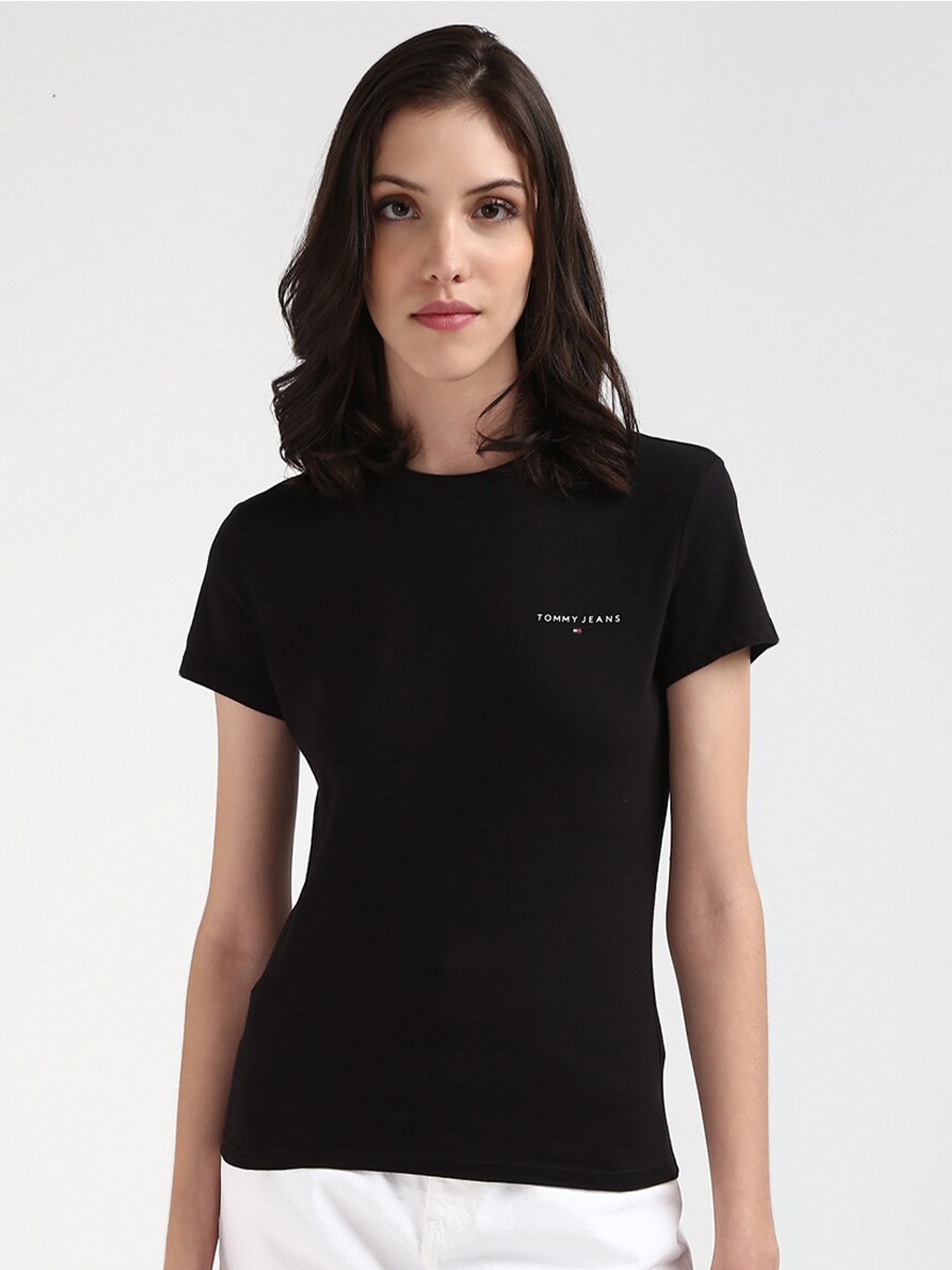 

Tommy Hilfiger Women Solid Round Neck T-shirt, Black