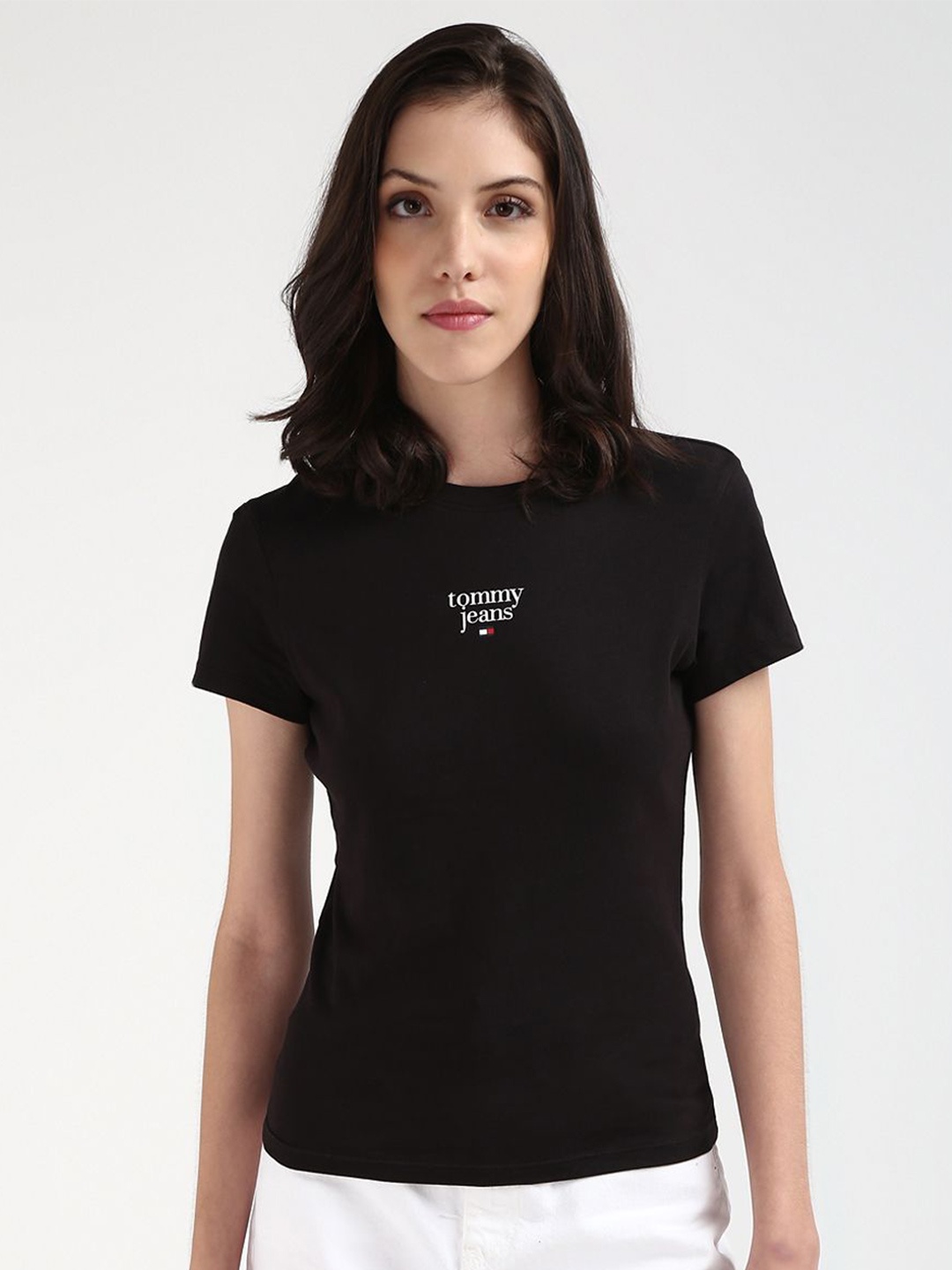 

Tommy Hilfiger Women Solid Round Neck T-shirt, Black