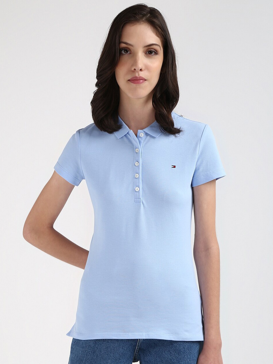 

Tommy Hilfiger Women Solid Polo Collar T-shirt, Blue