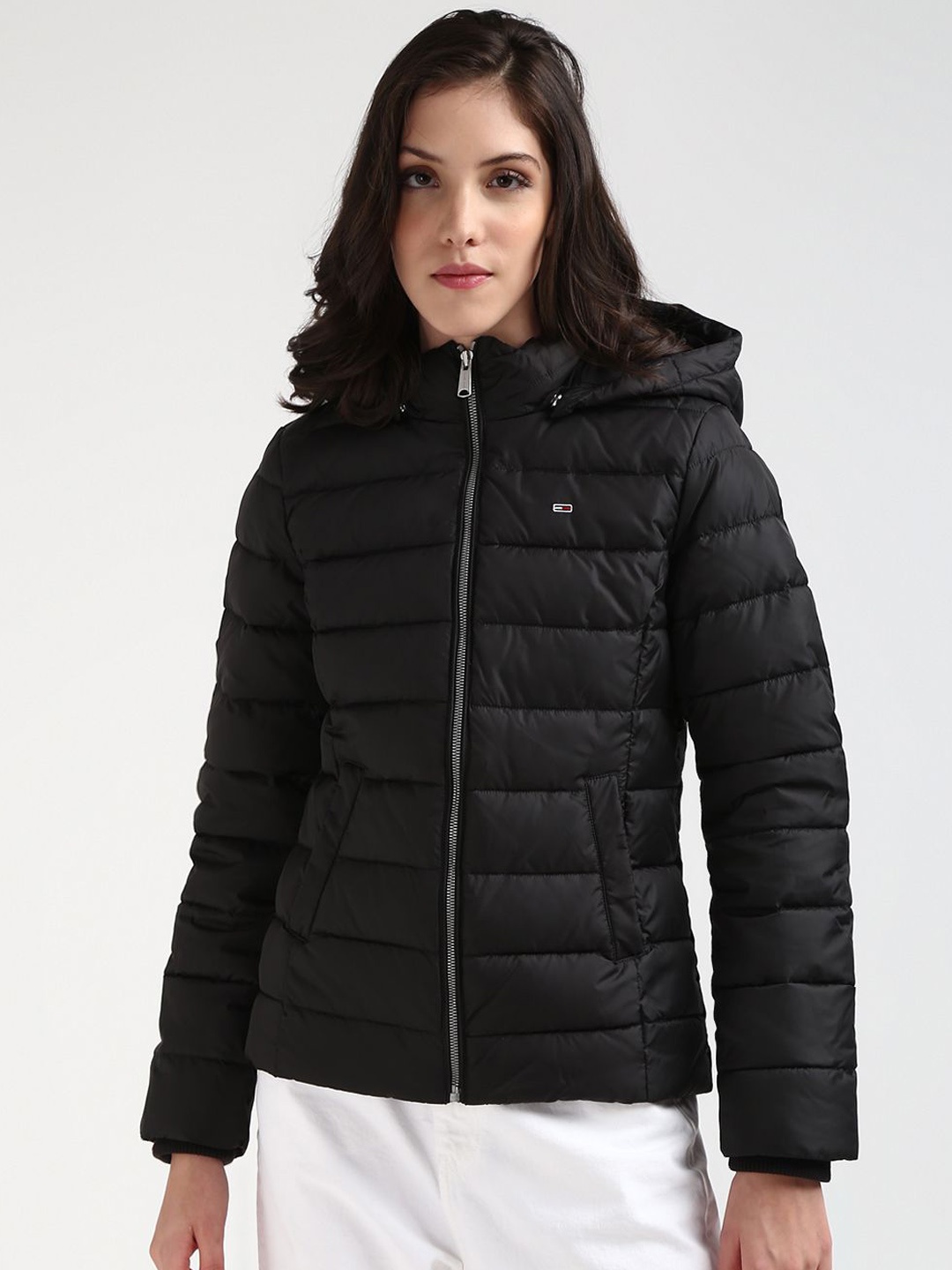 

Tommy Hilfiger Women Camouflage Colourblocked Longline Puffer Jacket, Black