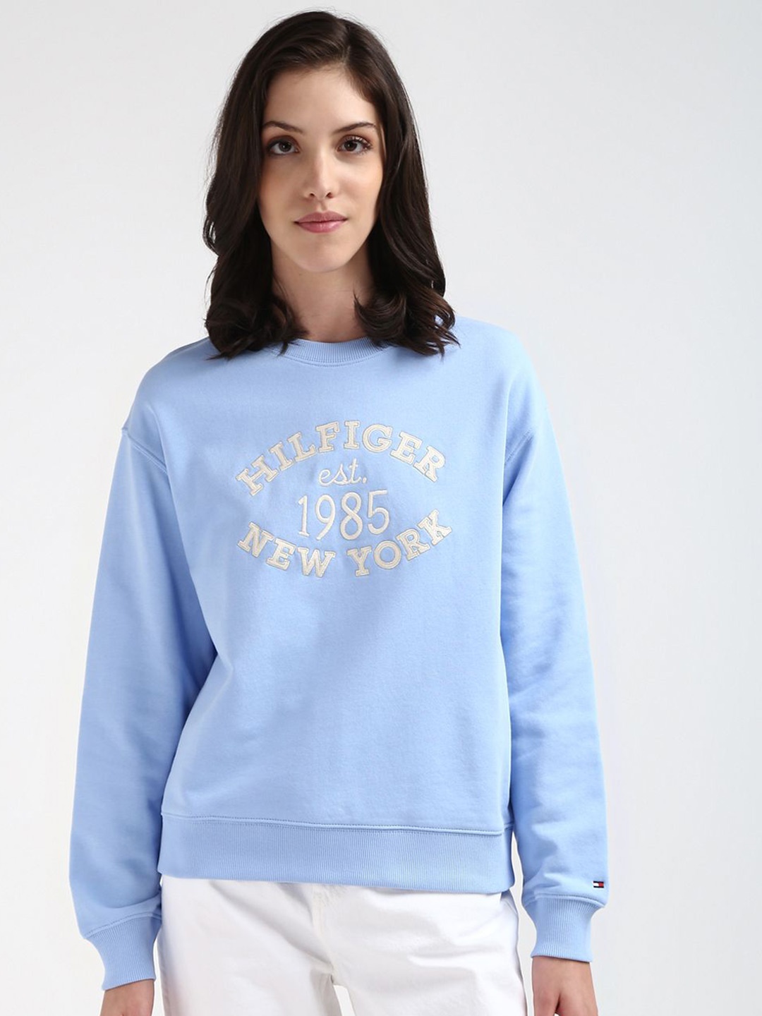

Tommy Hilfiger Women Embroidered Round Neck Long Sleeves Sweatshirt, Blue