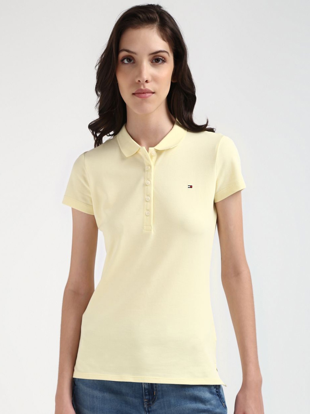 

Tommy Hilfiger Women Solid Polo Collar T-shirt, Yellow