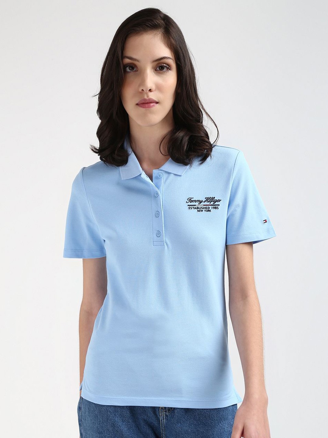 

Tommy Hilfiger Women Solid Polo Collar T-shirt, Blue