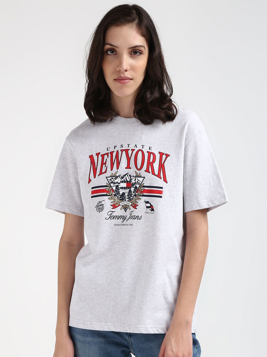 

Tommy Hilfiger Women Typography Printed Round Neck T-shirt, Grey