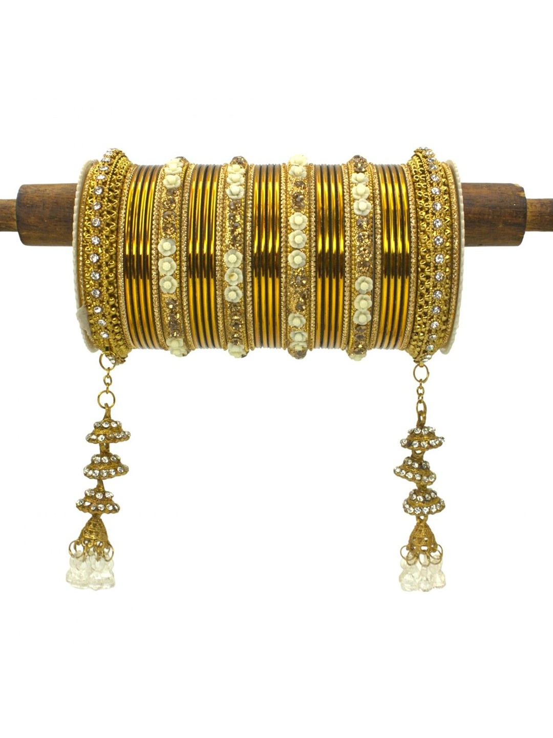 

leshya Set of 76 Brass Plated Stone-Studded Bangles, Beige