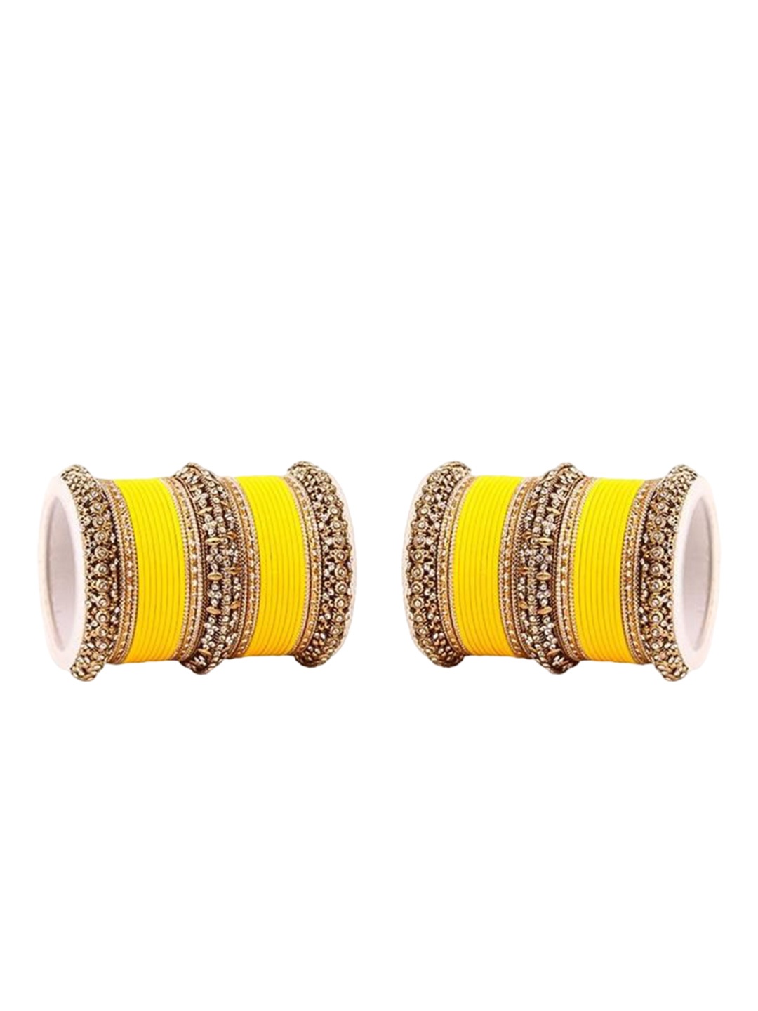 

leshya Set Of 62 Brass Plated Stone Studded & Beaded Bangles, Beige