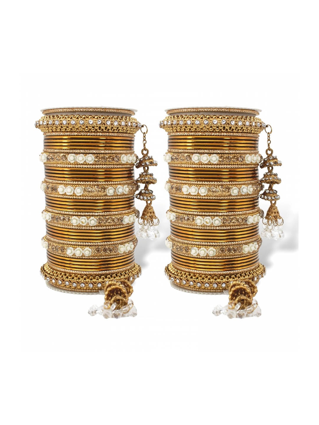 

leshya Set Of 76 Brass Plated Antique Stones Studded Bangles, Gold