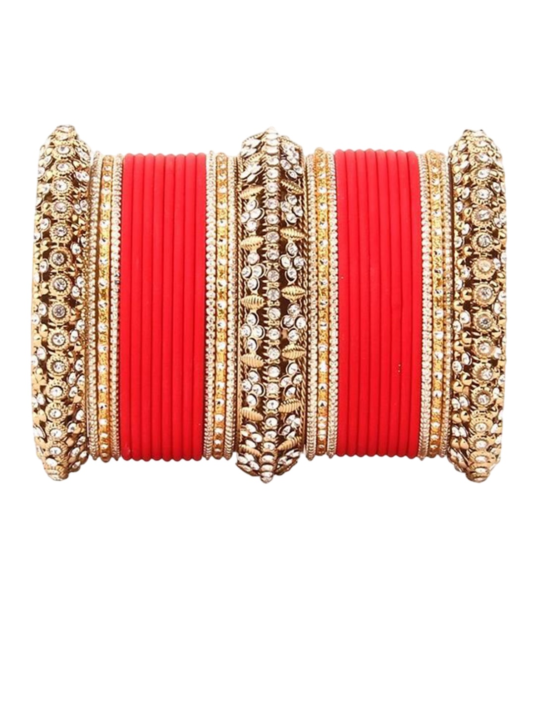 

leshya Set Of 62 Brass Plated Stone Studded Bangles, Beige