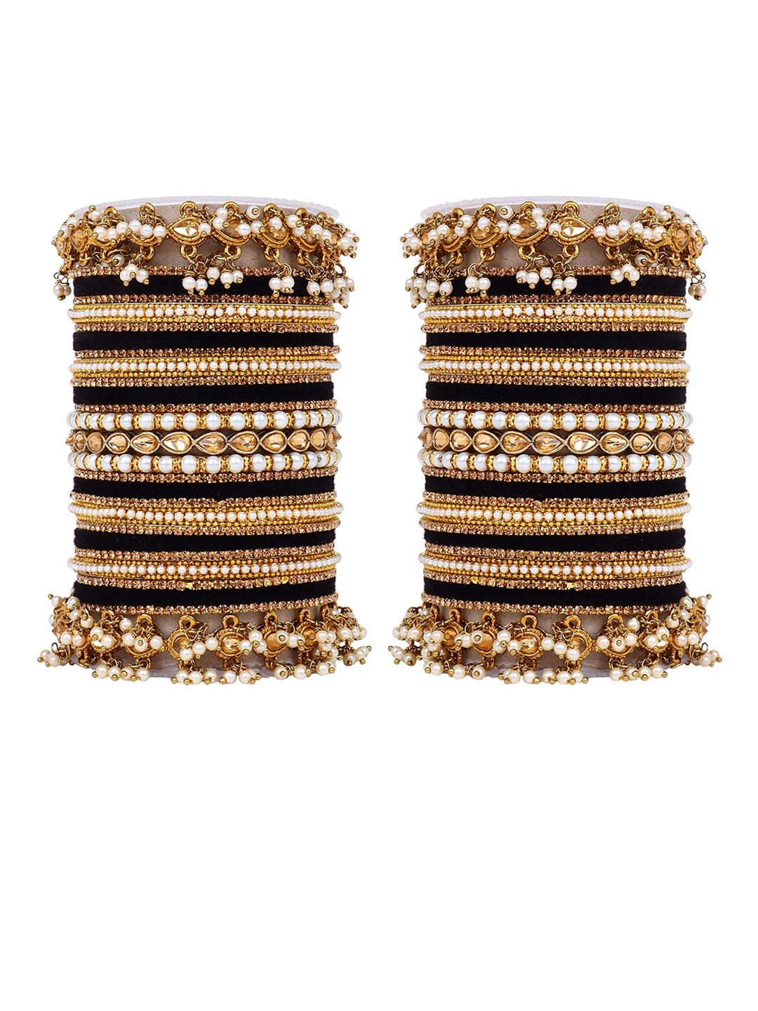 

leshya Set Of 66 Brass Plated Kundan Studded Bangles, Beige