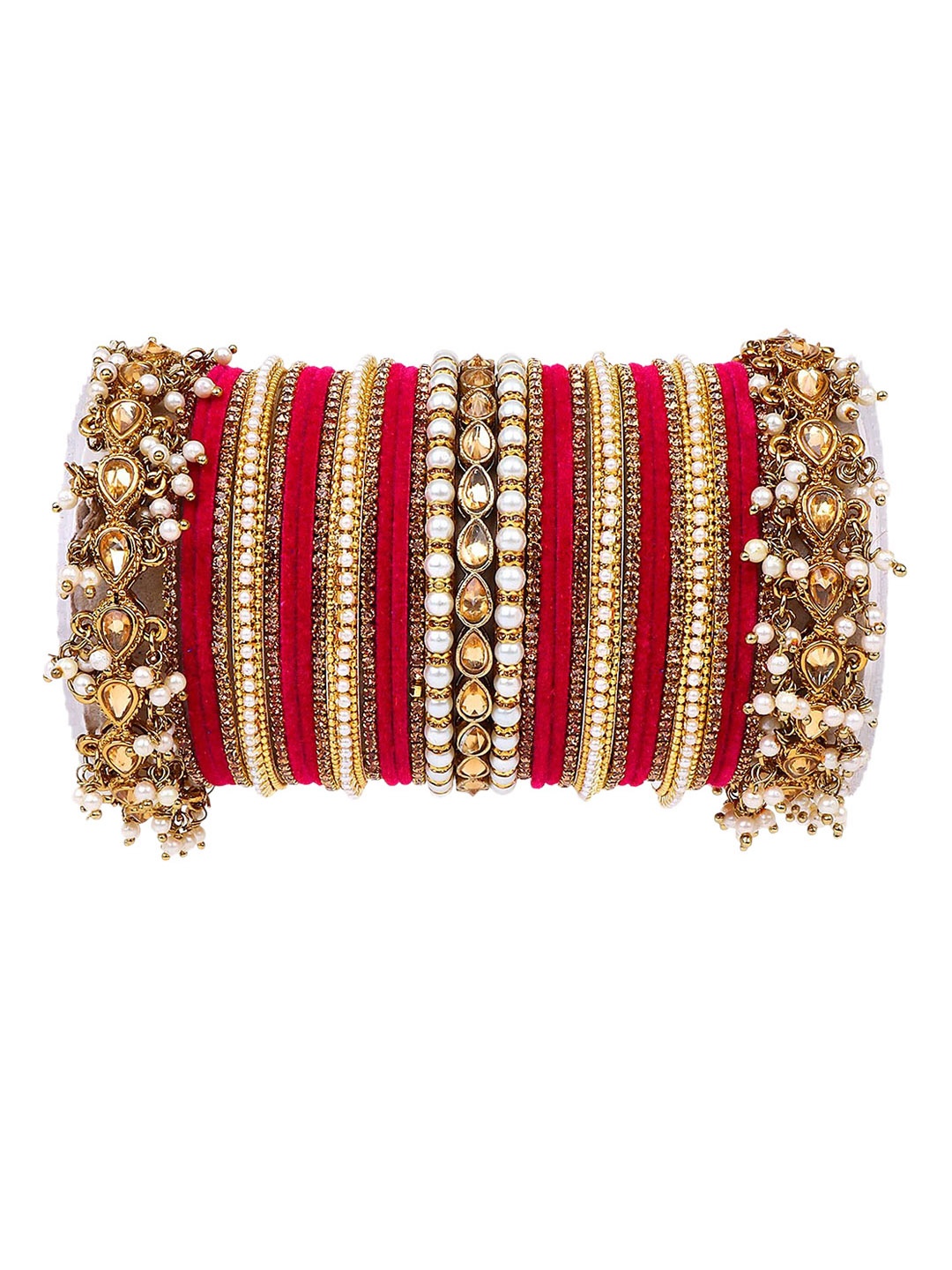 

leshya Set Of 66 Brass-Plated Stone Studded Bangles, Beige