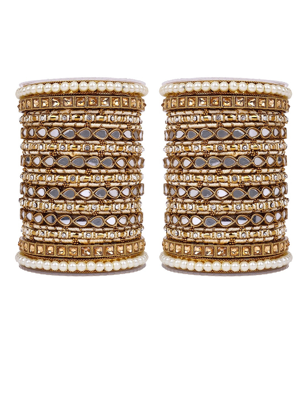 

leshya Set of 46 Brass Plated & Stone-Studded Bangles, Bronze