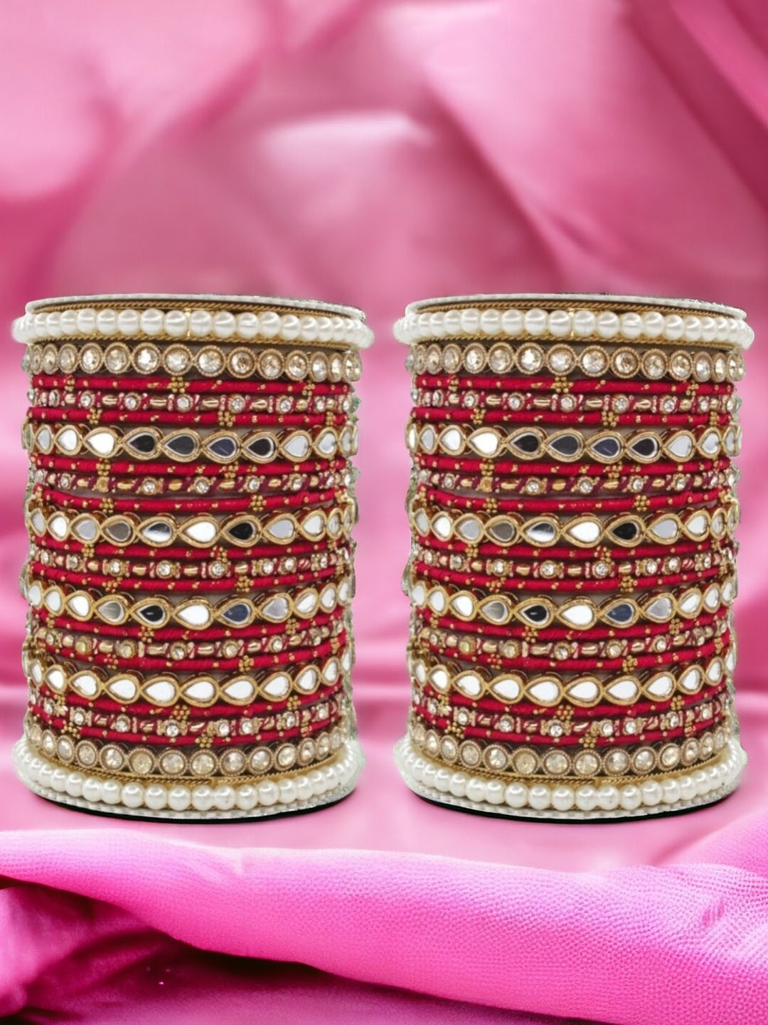

leshya Set Of 46 Brass-Plated Stone-Studded Bangles, Beige