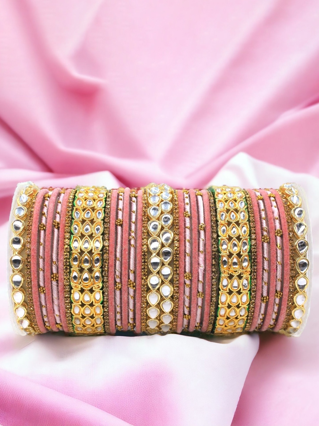 

leshya Set Of 34 Brass-Plated Stone-Studded Bangles, Brown
