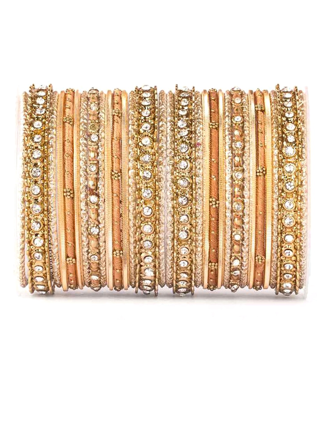 

leshya Set Of 30 Brass-Plated Stones & Studded Bangles, Beige