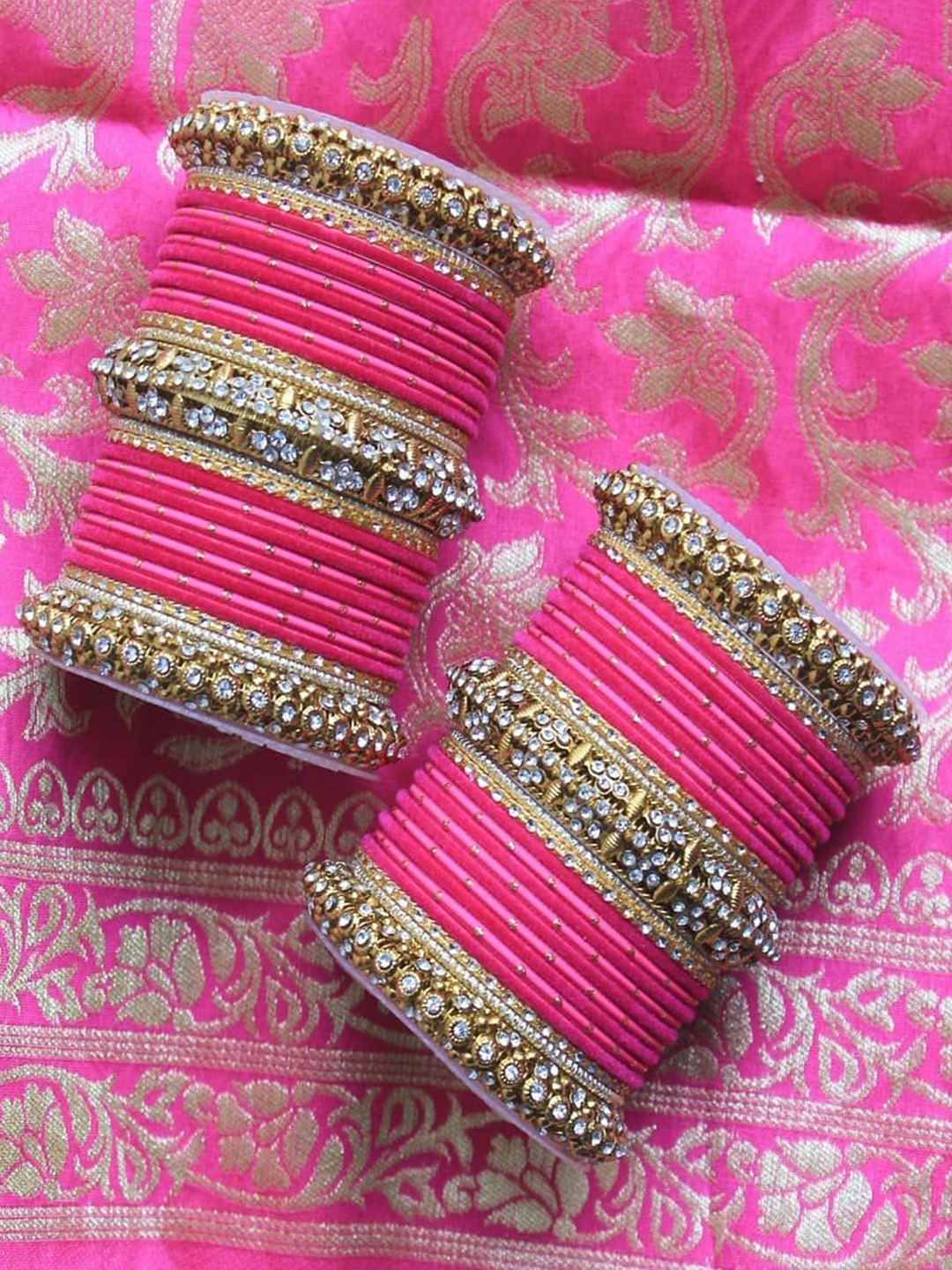 

leshya Set Of 62 Brass Plated Stone-Studded Bangles, Silver
