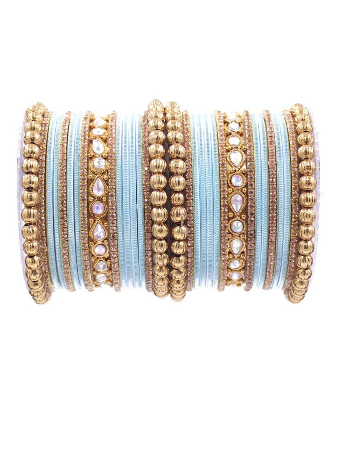 

leshya Set Of 32 Brass-Plated Stones Studded Bangles, Beige