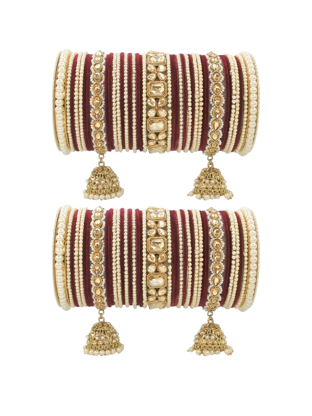 

leshya Set Of 78 Brass-Plated Stone-Studded & Beaded Bangle, Beige