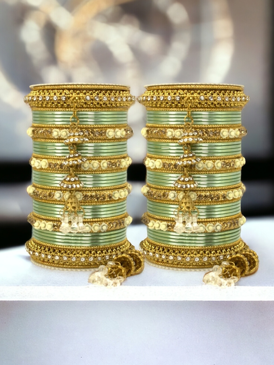 

leshya Set of 76 Brass-Plated Stone Studded Bangles, Gold