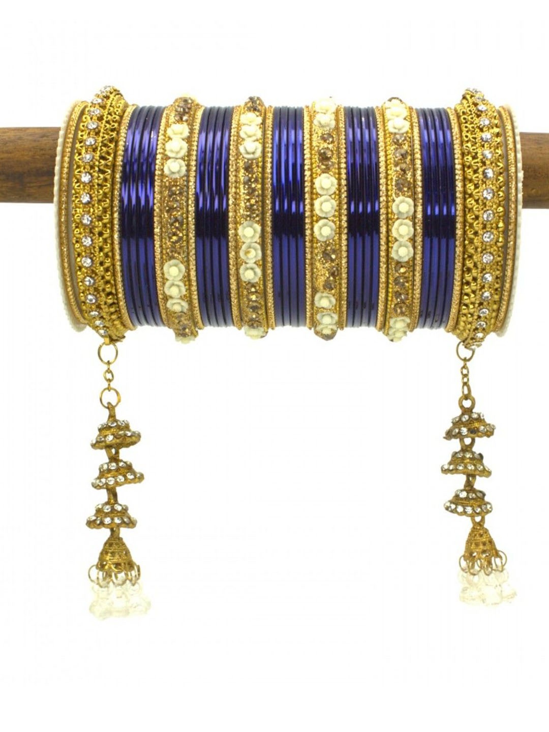 

leshya Set Of 76 Brass Plated Stone Studded & Beaded Bangles, Blue