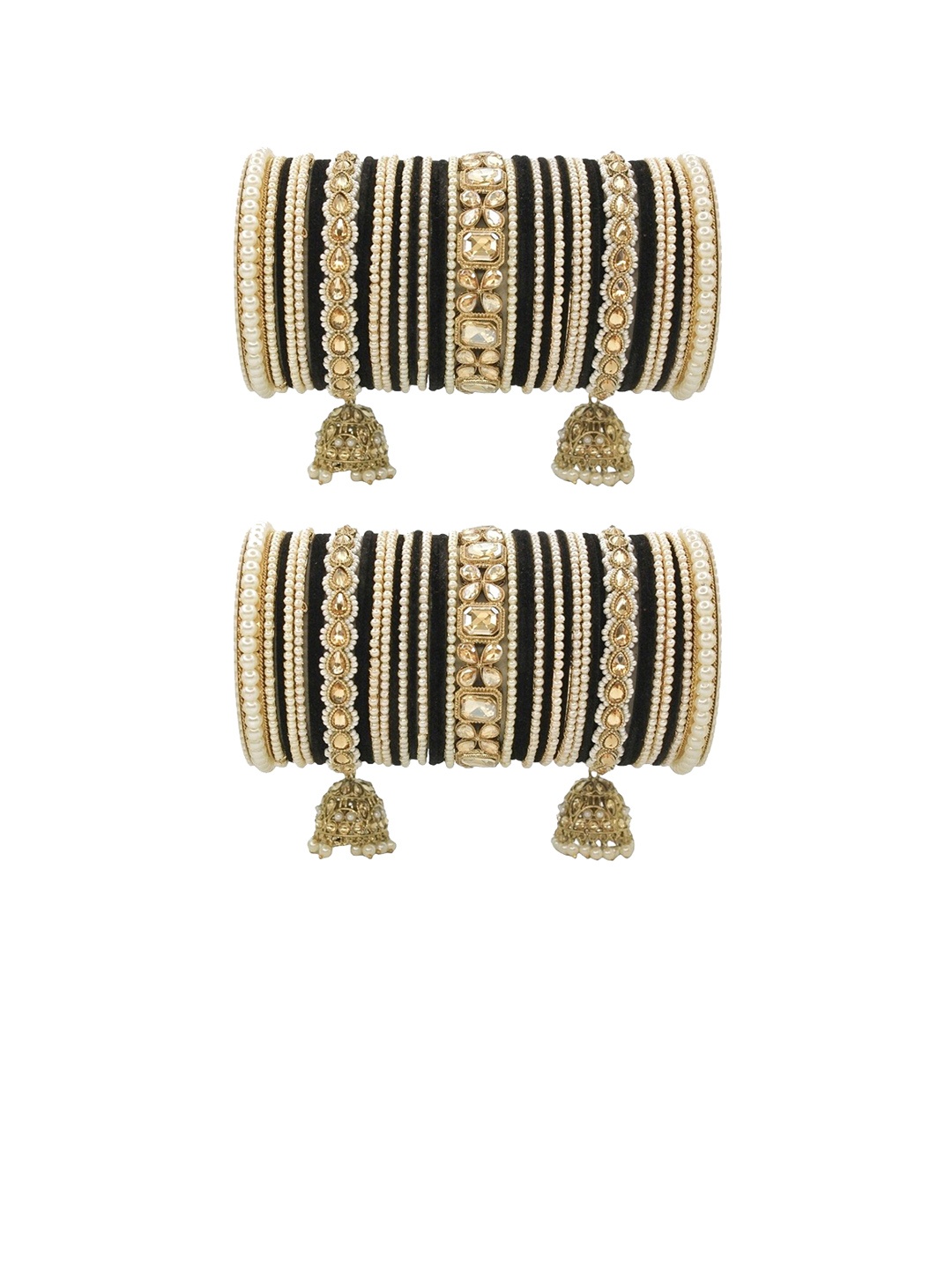 

leshya Set Of 78 Brass Plated Stones Studded Bangles, Beige