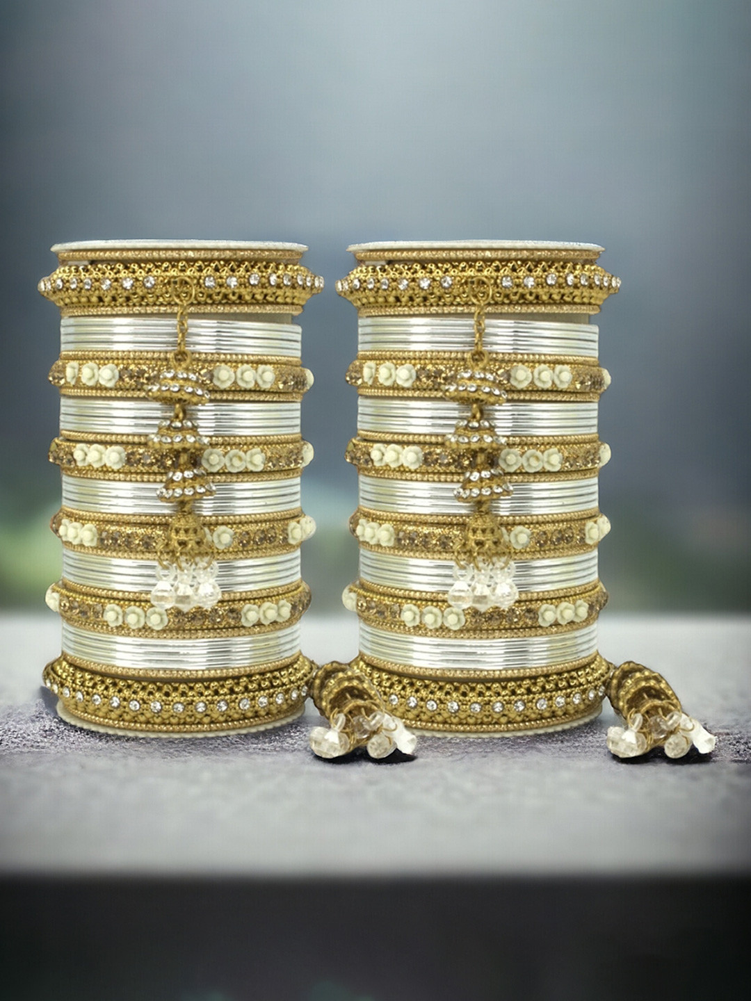 

leshya Set Of 76 Brass-Plated Antique Bangles, Beige