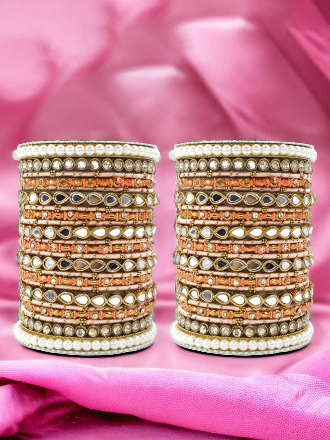 

leshya Set of 46 Brass Plated & Stone-Studded Bangles, Beige