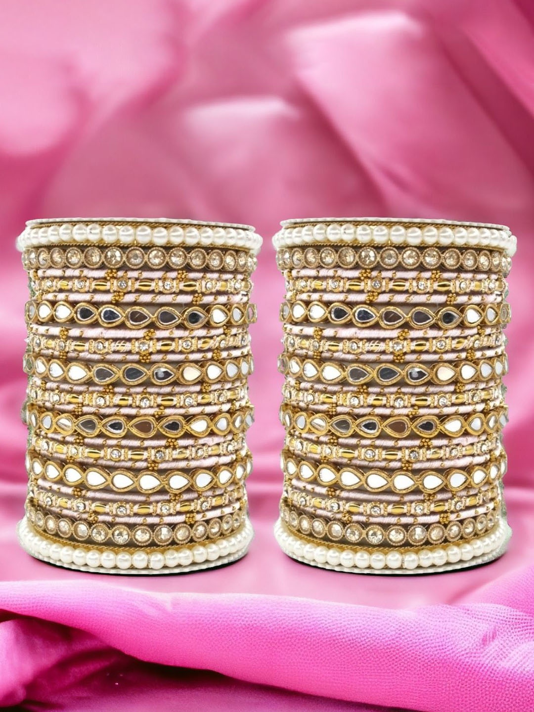

leshya Set Of 46 Brass-Plated Stone-Studded Bangles, Gold