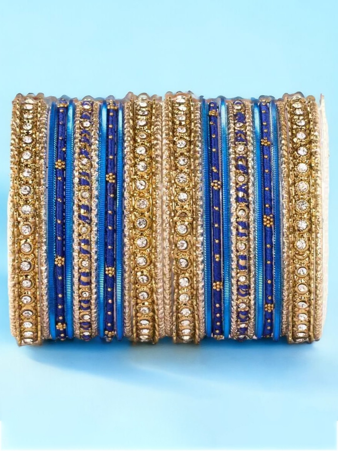 

leshya Set Of 30 Brass-Plated Stone Studded Thread Bangle Bangles, Beige