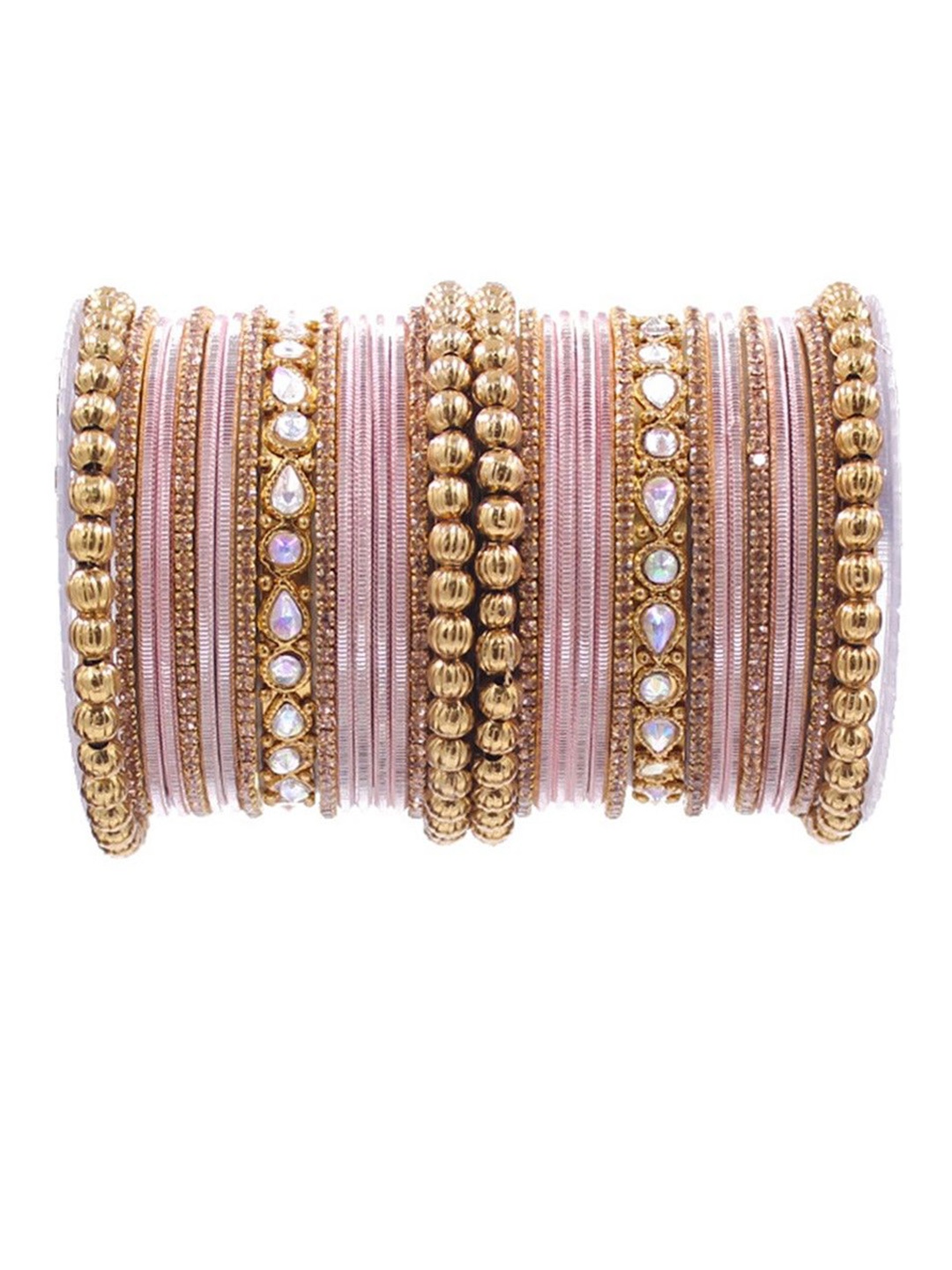 

leshya Set of 32 Brass-Plating & Stone-Studded Bangles, Beige