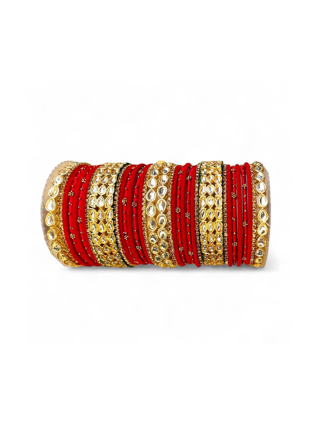 

leshya Set of 34 Brass Plated Kundan Stone Studded Bangles, Gold