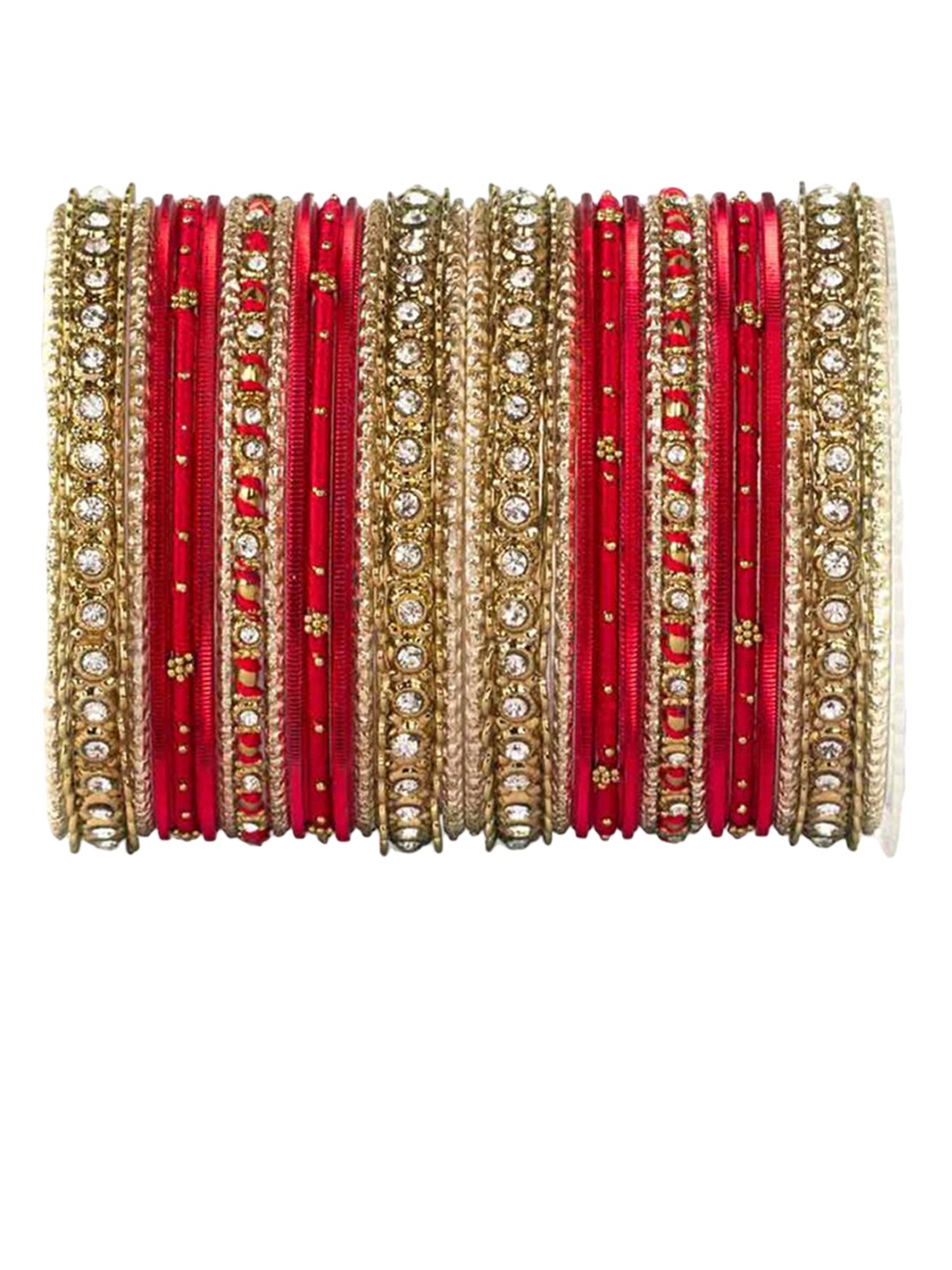 

leshya Set Of 30 Brass Plated Stones Studded Traditional Ethnic Bangles, Beige