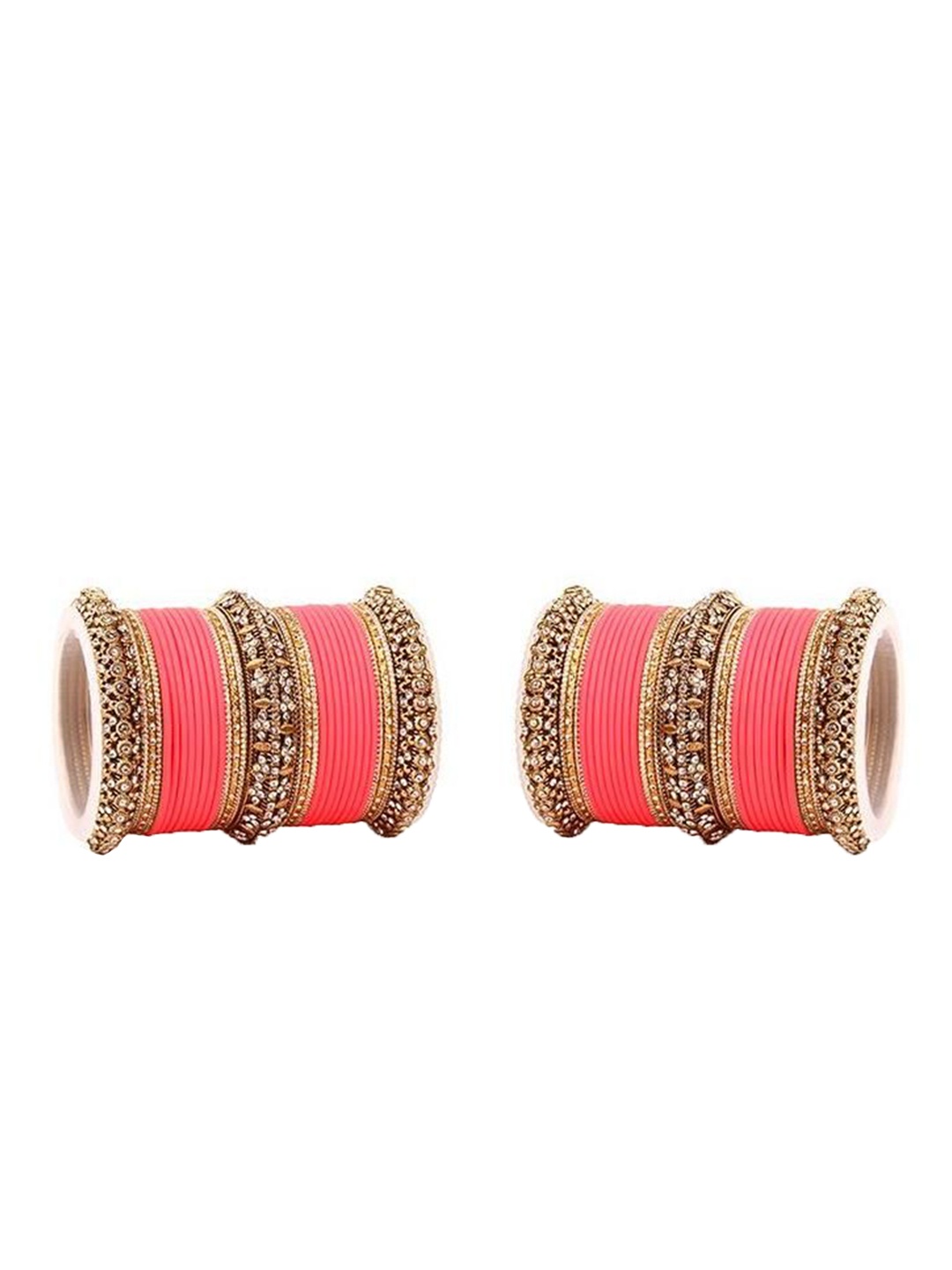

leshya Set Of 62 Brass Plated Stones Studded Bangles, Beige