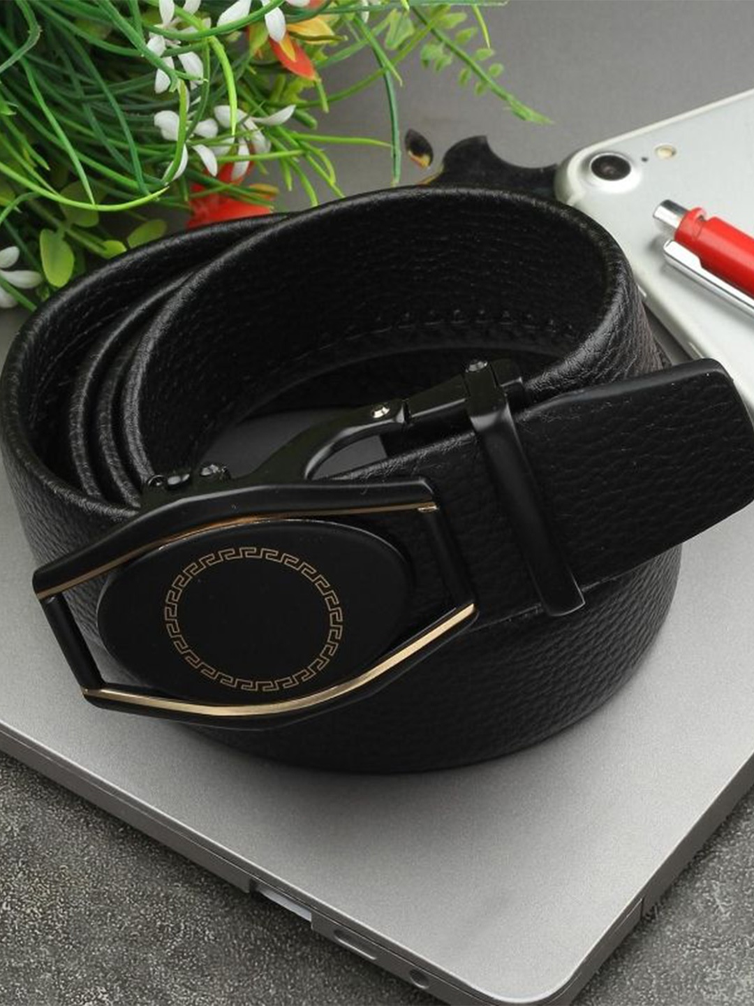 

Kastner Men Textured Slider Buckle Closure Belt, Black