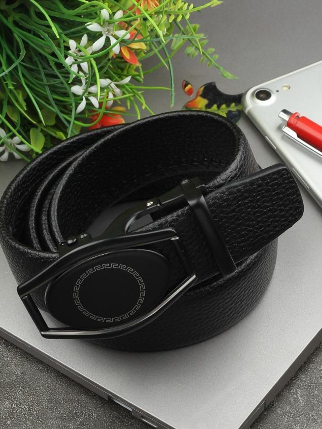 

Kastner Men Textured Slider Buckle Closure Belt, Black