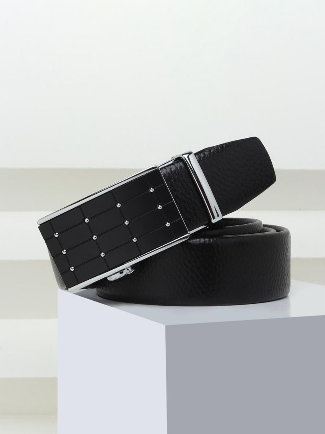 

Kastner Men Textured Slider Buckle Closure Belt, Black