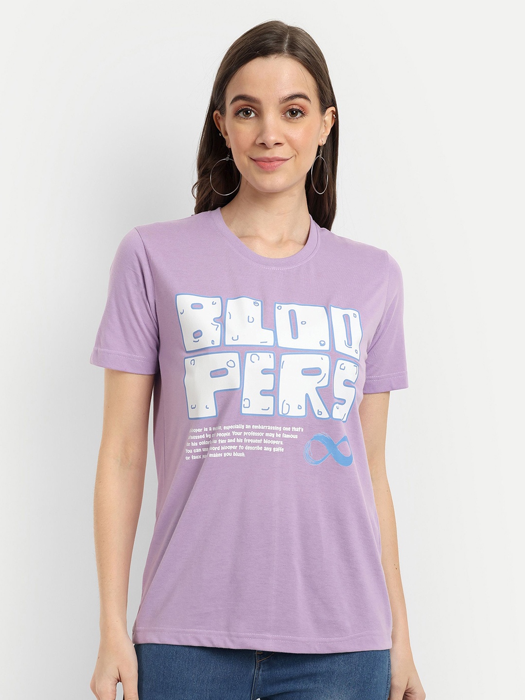 

Bloopers Store Women Typography Printed Pure Cotton T-shirt, Purple