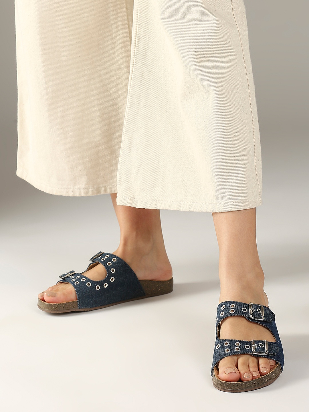 

Inc 5 Buckle Detail Open Toe Comfort Heels, Navy blue