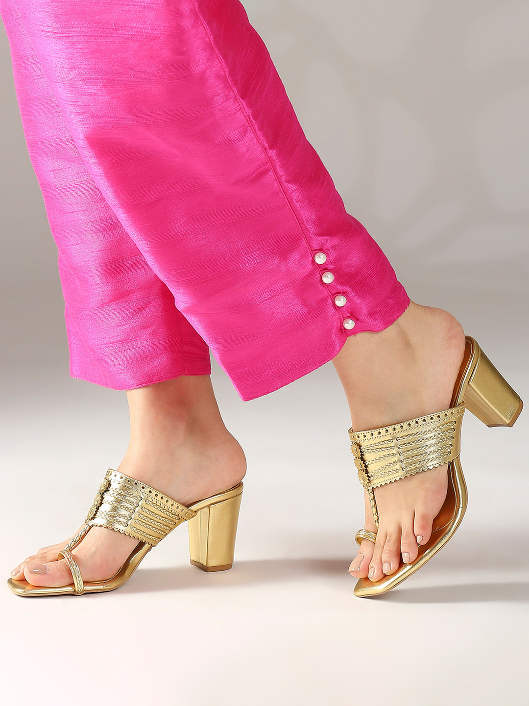 

Inc 5 Women Embellished 3 inches Open Toe Ethnic Block Pumps, Gold