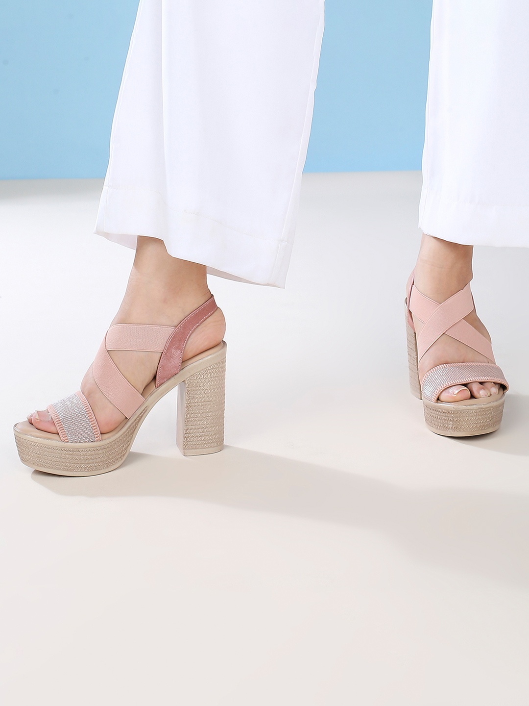 

Inc 5 Textured Open Toe Platform Heels, Peach