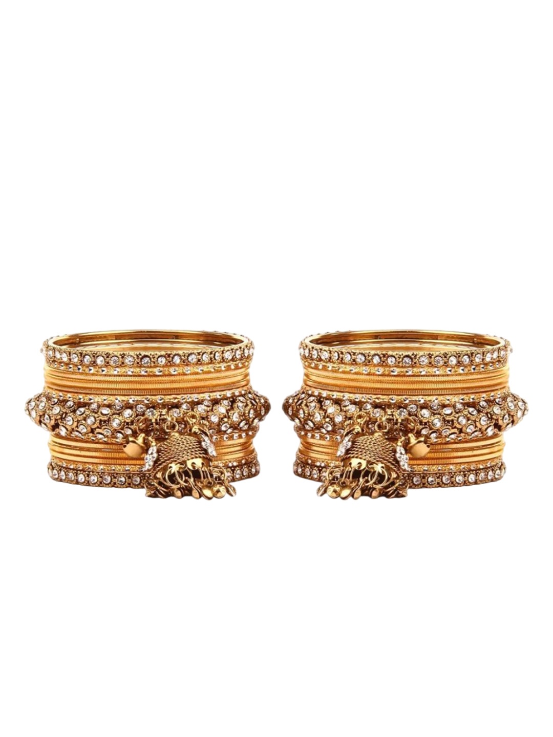 

leshya Set Of 26 Brass Plated Stones Studded Jhumki Bangles, Beige