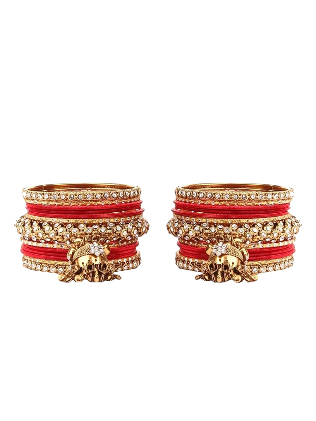 

leshya Set Of 26 Brass Plated Stone Studded Jhumki Bangles, Bronze