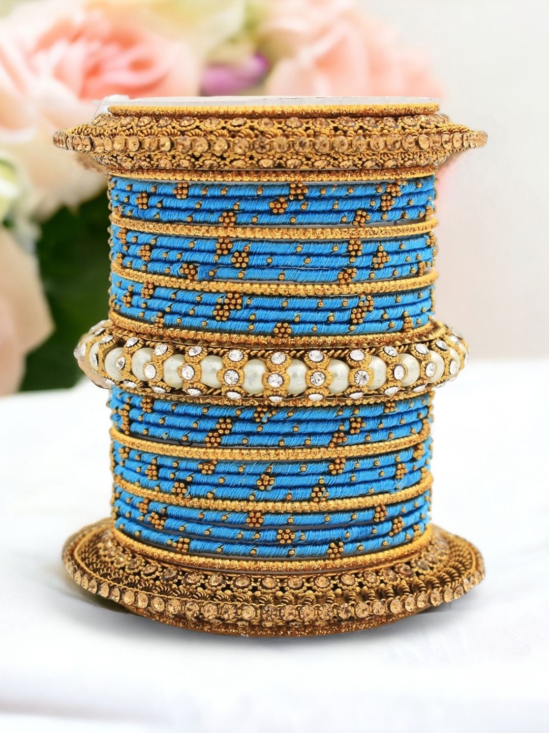 

leshya Set Of 31 Brass-Plated Stone Studded Bangles, Beige