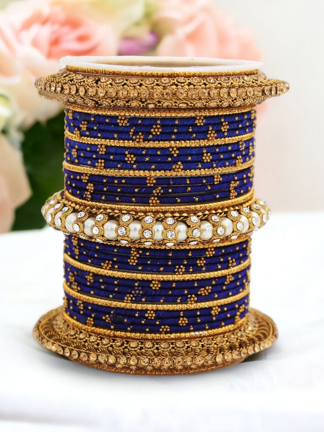 

leshya Set of 31 Brass Plated Stone Studded Bangles, Blue