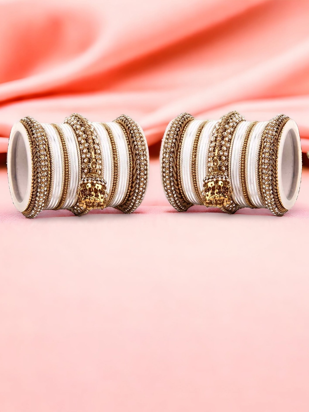 

leshya Set Of 50 Brass Plated Stone Studded Bangles, Beige